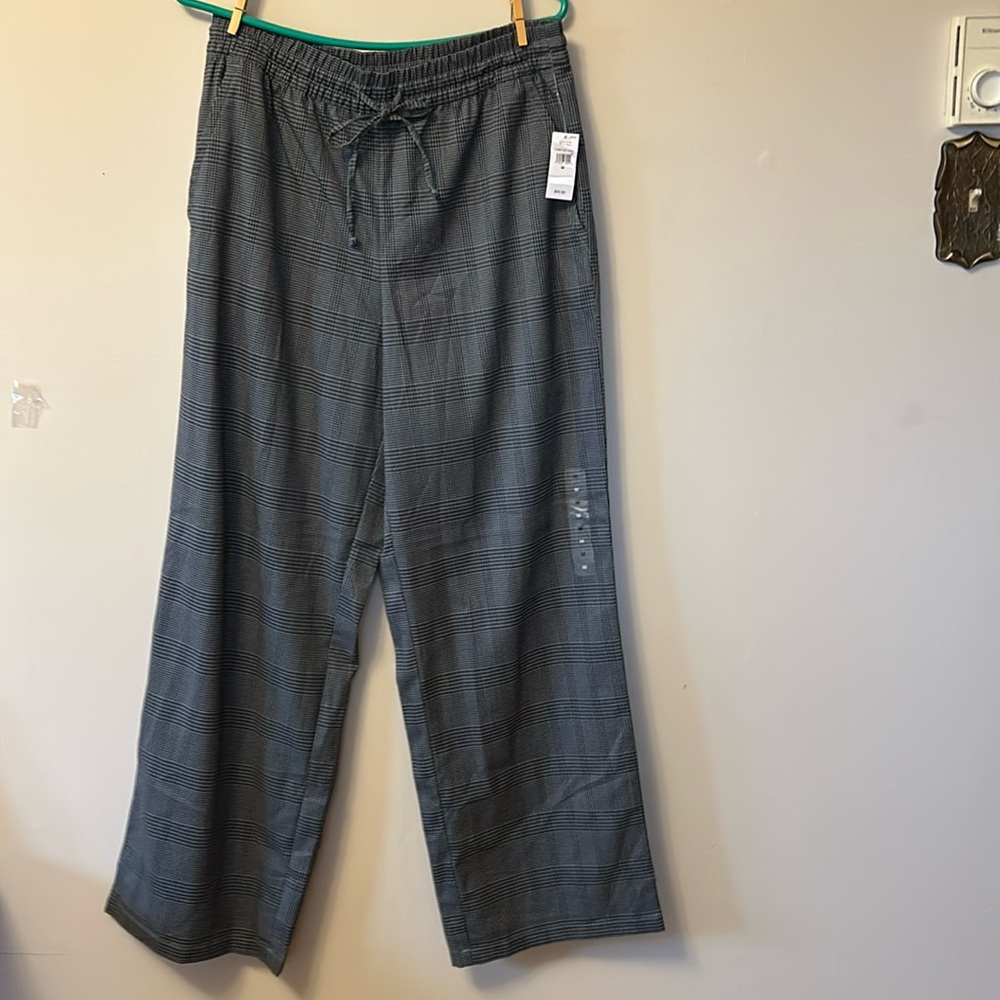 Gap baggy pants elastic waistband with tie grey/black check size M new with tags